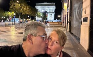 Rosemary Rodriguez Instagram - Happy Anniversary to my best friend who brings me joy, laughter, frustration, craziness and shows me every day how to have fun and judge less! So many more adventures to come! 

First pic is us on the Ted Lasso bench in Richmond. Last pic, pretty sure I was pissed at him, but let him kiss me anyways! 

FUN FACT: Song I chose is @lizgillz who I adore and worked with on SexDrugsRock&Roll 🌠 #luckydirector 
#luckywife #grateful every day 🥰🔥
