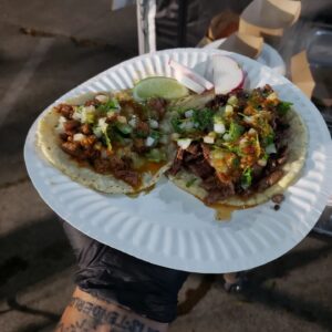 Roy Choi Instagram - Well that was a fun official opening weekend thanks to all of you that showed up.
Loved seeing your faces.
Loved feeding your bellies.
Loved seeing many of you come back to back days or all three days.
Loved seeing some of yous ordering conservatively at first and me being like that's it? Then seeing you back in line with those possessed eyes and ordering hella more because the al pastor sneak attacked you and you were like, yeah.. I fucked up and needed more!
Loved being with my team. 
Loved seeing the sun turn to night and the vibe on the street.
Loved it all.
Back at it Tuesday.
See you soon.
Thank you, you complete me.
Ha.
Last photo, first in line.
#tacosporvida