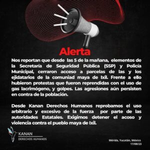 Rubén Albarrán Instagram - ¡Por las y los pobladores de Ixil!
Hoy las y los pobladores que exigen que pare la venta ilegal de las tierras de uso común han sido agredidos. Son más de 700 hectáreas que se pretende despojar para planes inmobiliarios en medio de una reserva natural protegida.

Sumamos al llamado y acudimos al amoroso apoyo ciudadano y exijamos detengan por completo las agresiones a las familias, a las personas que luchan y protegen a nuestra naturaleza, hoy por Ixil, no al despojo, no al abuso de autoridad, no a violencia, no a la explotación de la naturaleza. 🌸🙌🏼🌸 #derechoshumanos #ixil #latierraesprimero #alertayucatán