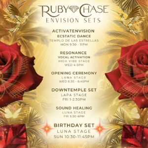 Ruby Chase O'Neil Instagram - See you at ENVISION 🌹✨

Here are my offerings for this Envision Portal
Screenshot and save! 💋

This will be my birthday week and a powerful portal for us to align with our vision!! To En-Vision life that we wish to lead ❤️

My personal intentions for this week’s activations are to dance our offerings toward the spirit of enlightenment, to activate our DNA codex & any dormant gifts that wish to come online, and attune with our star nation allies 🌹⚡️❤️

What are your intentions? Comment with them below !! 

Also, special invitation to wear red and gold to my birthday party Sunday night 😝🥰 it is going to be pure magic! 

See you there! 💋

P’s this song just came out today :) jump over to Spotify to check out the whole song!

#envision #envisionfestival #rubychase #letsgo #birthdaycake