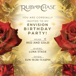 Ruby Chase O'Neil Instagram - See you at ENVISION 🌹✨

Here are my offerings for this Envision Portal
Screenshot and save! 💋

This will be my birthday week and a powerful portal for us to align with our vision!! To En-Vision life that we wish to lead ❤️

My personal intentions for this week’s activations are to dance our offerings toward the spirit of enlightenment, to activate our DNA codex & any dormant gifts that wish to come online, and attune with our star nation allies 🌹⚡️❤️

What are your intentions? Comment with them below !! 

Also, special invitation to wear red and gold to my birthday party Sunday night 😝🥰 it is going to be pure magic! 

See you there! 💋

P’s this song just came out today :) jump over to Spotify to check out the whole song!

#envision #envisionfestival #rubychase #letsgo #birthdaycake