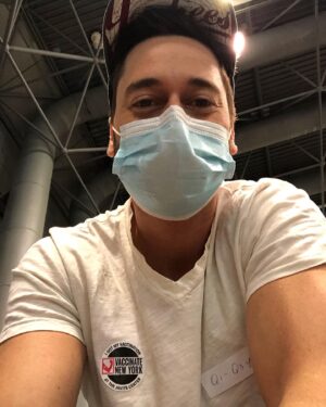 Ryan Eggold Instagram - I have never seen people in New York in a better mood than early morning on Easter Sunday in the Javitz Center getting their vaccine shot! Either they’re pumping laughing gas in through the vents... or people are SO excited to be over all this. There was so much joy being shared between strangers. Seriously it was dope :) I look forward to being on the other side of this and seeing people get back to their jobs their families their lives. Almost there 💛

PS this lovely nurse who shall remain nameless told me she enjoyed the tv shows which was nice. So I said let’s take a picture! She then told me I wasn’t allowed to take pictures... but she also told me she had some ‘papers’ she had to ‘look at’ over ‘there...’ Thank you mysterious rule bending nurse ;)