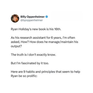 Ryan Holiday Instagram - Thank you @bpoppenheimer !