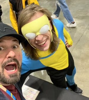 Ryan Ottley Instagram - I think this is the first ever Terra cosplay I’ve seen. Cory, Lookie! And a rad invincible who couldn’t see out of those lenses, those goggles are not good for driving! Or flying! Philly was great! Thank you all!