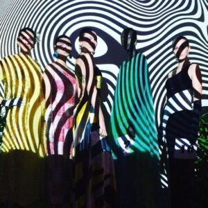 Rylee Mackintosh Instagram - How awesome was @jason_haggerty's projection work @theartscentregc for #opening night of 
#comingintofashion What a thrill to wear this black and white twinkling Adam & Smith floor length gown from the @thedarnellcollection.