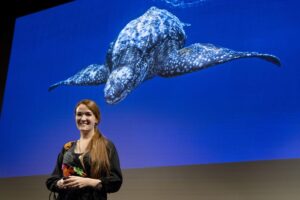 Saba Douglas-Hamilton Instagram - Have just got back from the 17th @ffnfoundation award event in Arnhem, where Callie Veelenturf @callieveelenturf, Hana Weaver @hana.weaver, and Rinzin Phunjok Lama (instalink "rinzinplama" isnt working) won the Future for Nature award, an exquisite crystal raindrop encircled by three bronze tree frogs. 

Their extraordinary efforts convincing Panama and Ecuador to adopt "rights of nature" legislation to protect leatherback turtles and all other wildlife; hauling the last 19 individuals of the Puerto Rican sharp-shinned hawk back from the brink of extinction; and scaling 5000 metre mountains year round, incl. in the depths of winter, to protect snow leopards in Nepal, have floored me. Am beyond thrilled and deeply honoured to have been able to welcome them to the Future For Nature family ❤️ ♥️ 💜