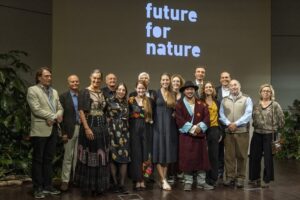 Saba Douglas-Hamilton Instagram - Have just got back from the 17th @ffnfoundation award event in Arnhem, where Callie Veelenturf @callieveelenturf, Hana Weaver @hana.weaver, and Rinzin Phunjok Lama (instalink "rinzinplama" isnt working) won the Future for Nature award, an exquisite crystal raindrop encircled by three bronze tree frogs. 

Their extraordinary efforts convincing Panama and Ecuador to adopt "rights of nature" legislation to protect leatherback turtles and all other wildlife; hauling the last 19 individuals of the Puerto Rican sharp-shinned hawk back from the brink of extinction; and scaling 5000 metre mountains year round, incl. in the depths of winter, to protect snow leopards in Nepal, have floored me. Am beyond thrilled and deeply honoured to have been able to welcome them to the Future For Nature family ❤️ ♥️ 💜