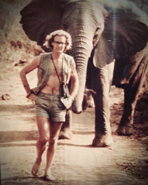 Saba Douglas-Hamilton Instagram - One of my absolute favourite photos of my Papa. 💚

Taken in Manyara NP, Tanzania, in the late ‘60s - where he did his initial groundbreaking research - with the lovely Virgo, an irrepressibly curious and friendly female who was part of the great Boadicea’s family.
