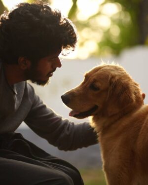 Sabareesh Sajjin Instagram - I was very scared of dogs from my childhood. When they come to sniff around me, I always get startled. 
And then..I met you  @mowgli_me ♥