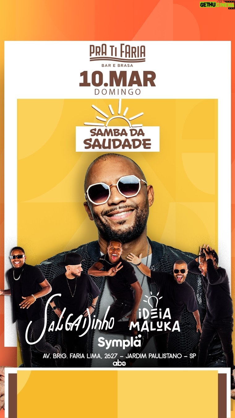 Salgadinho - 677 Likes - Domingo é dia de “SAMBA DA SAUDADE” no @pratifaria O clima é exatamente esse do vídeo 🎶🔥❤️ Te esperamos pra curtir com a gente um Domingo como os de antigamente!