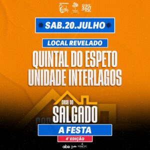 Salgadinho Instagram - Alô Famíliaaaaa. 🗣️ @quintaldoespeto INTERLAGOS será novamente a concentração da “CASA DO SALGADO - A FESTA”  no dia 20/07🔥🎶 

Serão mais de 5h de show direto sem intervalo e com convidados incríveis 🎶🚀 

Adquira seu ingresso agora mesmo no link da Bio e garanta seu lugar!