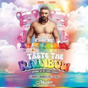 Sam Gee Instagram - TAMPA ☀️
I’m so exited to be returning for Pride this year! 🏳️‍🌈
Brought to you by @orangepartyflorida - You won’t want to miss this!! 🔥

Tickets @ OrangePartyFlorida.com
See you soon 🧡 #FeelTheEnerGEE