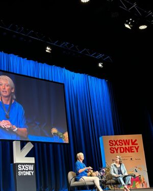 Sam Lane Instagram - In conversation with Layne Beachley @sxswsydney. A joy with a true gem. 
Our session was about reinvention and adaptation, and riding waves of all of that. And some!
An extra memorable one, @laynebeachley 🌊 💎 
Thank you @tessmoroney & #sxsw #sxswsydney for having us, and to our very lovely audience.
