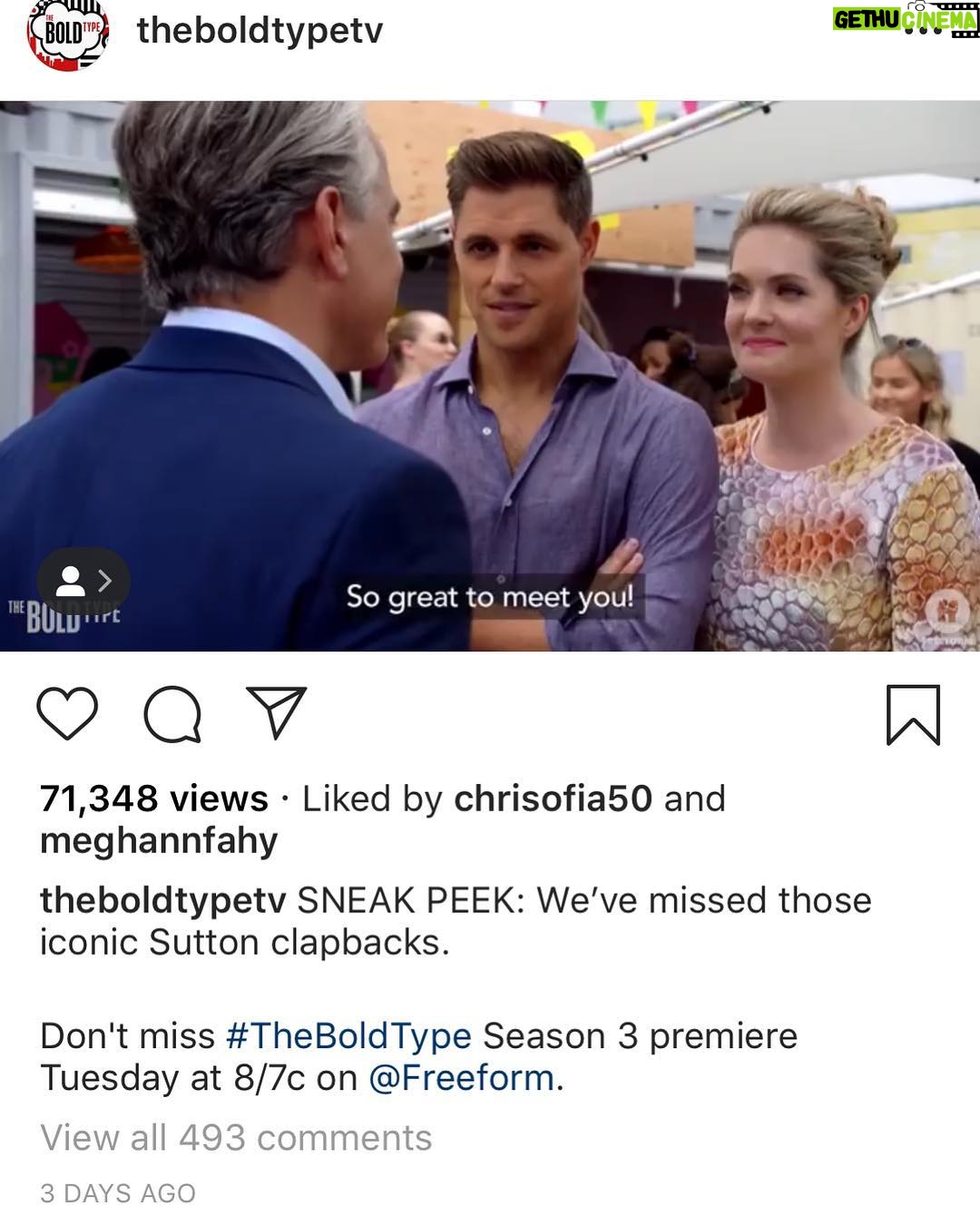 Sam Page - 11.6K Likes - @theboldtypetv Season 3 on tonight. Thank you to my sister @chrisofia50 for liking this post I screenshotted. Also 👋🏻 to @meghannfahy !