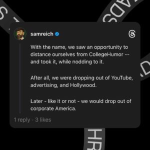 Sam Reich Instagram - CollegeHumor is dead. Long live Dropout. 👑