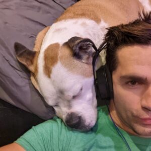 Sam Witwer Instagram - 7 years ago today, the doggy on the left appeared in my back yard and barricaded himself behind my garage. 
1 year ago today, I found the doggy on the right in Elysian Park.

#Leonard #Walter
 #AlsoDontForgetBusterBecauseHesVeryFunny
#rescues #Pitbull #Dogs #Pibbles #AmericanBulldog
#ImBakingCakesForThem #pupcakes #seriouslyiam #andpuppyicecream