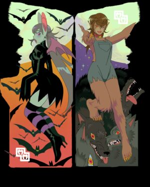 Sara Kipin Instagram - Side panels for a mini arcade cabinet I designed for @gallerynucleus 🧛‍♀️🐺