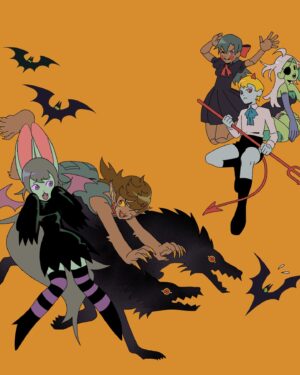 Sara Kipin Instagram - Side panels for a mini arcade cabinet I designed for @gallerynucleus 🧛‍♀️🐺