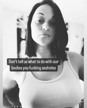 Sara Tomko Instagram - I chopped my hair off with my own scissors the day Roe vs Wade was overturned.  I’ll cut anything off of it or out of it that I want to, that’s my privacy, that’s my healthcare, that’s my choice.  I’ll burn at the stake, cackling, before I let anyone tell me what to do.  The more you drag us to hell, the more we warm ourselves by the fire. 
•••
Great Women are miraculous.  But to the hypocritical women out there leading this charge, I’m sorry you were conditioned & brainwashed by your husbands, fathers, priests, brothers, uncles, peers & “friends.” They only want to keep you down so they can steal your light.  This has been happening for ages.  Break the pattern, loosen the chains.  Come to the other side ANYTIME, we float here. 
•••
And to the good men out there fighting alongside us, we see you, we hear you and we thank you. 
•••
Most importantly, to all my ladies who are directly affected by this ruling right now, may your fears be softened by your own inner strength, may you receive kindness & support from strangers, may you live the most prosperous life giving yourselves joy and pleasure as a radical, thriving rebellion, may your answers be swiftly on their way to you and may the odds be ever in your favor.
•••
Comments OFF 🖕🏽
•••
Pictures brought to you by
#1 RAGE
#2 REBELLION
#3 TRUTH
#4 A thrift store in Fayetteville, Arkansas called Cheap Thrills standing up & standing out in a very red state.  Love to you.