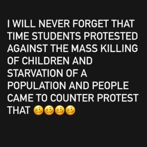 Sarah Alami Instagram - This world is so backwards. Who counterprotests a protest against genocide 🥴 #genocide #starvation #freepalestine @sjp.columbia @ucladivest #counterprotests