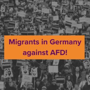 Sarah-Lee Heinrich Instagram - The AFD is attacking us!
(Next slides are in English, German, Turkish, Kurdish, Arabic, Russian and Spanish)🗣️

We will not continue to watch as the AfD pushes our home and German politics and authorities further  further to the right.

Because the AfD wants to deport us, it is not enough for us to simply protest against it. The AfD is a party led by racists. They must be denied any space. That is why we want to prevent the undemocratic federal party conference of the AfD with colorful, creative actions. In doing so, we are protecting ourselves, our relatives and our friends.

All of us, shoulder to shoulder, we stand against a second Nazi Germany, for a safe home and human dignity!🔥 

Read, Sign and share our full call on the website! https://widersetzen.com

Migrantischer Widerstand damals, Heute, Morgen!