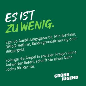 Sarah-Lee Heinrich Instagram - SOLIDARITÄT GRENZENLOS! ✊

👉Auf dem Bundeskongress haben wir einen Leitantrag beschlossen, der klar macht: Die liberalen Ampel-Politik schafft einen Nährboden für Rechte - weil sie keine Antworten auf soziale Fragen liefert! Aber: Dieser Zustand ist veränderbar!

🤝Um die Klimakrise endlich auch sozial gerecht gestalten zu können, müssen wir mehr werden - und dafür tun wir uns jetzt zusammen! Wir unterstützen die Kampagne #WirFahrenZusammen und gehen Seite an Seite mit Beschäftigten des ÖPNV & Aktivist*innen aus der Klimabewegung auf die Straße damit es das gibt, was es braucht: Faire Löhne, gute Arbeitsbedingungen & eine echte Verkehrswende! 

🔥Wir brauchen strukturelle Maßnahmen, die auch in der Zukunft wirken - und das bedeutet oft: Umverteilung jetzt! Deshalb fordern wir:
- Tax the rich! Her mit der Vermögenssteuer!
- Schuldenbremse abschaffen!
- Unterfinanzierung von Jugendarbeit und Demokratieförderung stoppen!
- Bezahlbarer Wohnraum für alle! Große Wohnungskonzerne vergesellschaften!
- Echte Entlastung für den steigenden CO2-Preis: Klimageld jetzt!
- Mindestlohn auf 15€ anheben!
- Ausbildungsvergütung & BAföG an die Inflation anpassen - unsere Ausbildung darf uns nicht in die Armut treiben!

🚌 Mega-Offensive für Bus und Bahn! Wir fordern:
- mindestens 16 Milliarden Euro zusätzlich pro Jahr für den ÖPNV!
- eine Verdopplung des Bus- und Bahnagebots bis 2030!

#solidarität #krise #schuldenbremse #bundesregierung #gruenejugend #solidaritätgrenzenlos