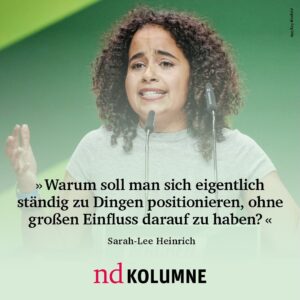 Sarah-Lee Heinrich Instagram - Seit acht Monaten ist Sarah-Lee Heinrich nicht mehr Bundessprecherin der Grünen Jugend und damit nur noch Teilzeit in der Politik unterwegs. Dafür ist sie jetzt nd-Kolumnistin. ♦️ Link in Bio

@xsarahleee @gruene_jugend #ndaktuell #journalismusvonlinks #ampel #politik #kolumne