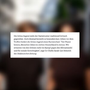 Sarah-Lee Heinrich Instagram - 🧭ZEIT FÜR KURSWECHSEL @die_gruenen 

Wir starten heute in unseren Bundeskongress. @xsarahleee und @dzienus haben mit der Südteuschen Zeitung darüber gesprochen, was es aus unserer Perspektive jetzt politisch braucht. Grade auch von der Grünen Partei. 
📖Lest rein!