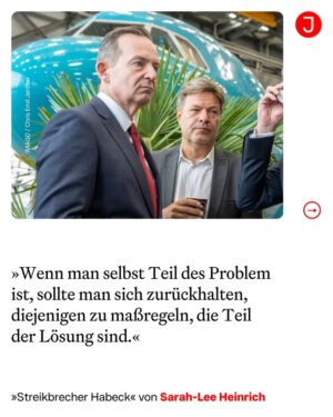 Sarah-Lee Heinrich Instagram - Robert Habeck findet also, die Menschen arbeiten zu wenig und streiken zu viel. In einem Statement kritisiert er, zu einer Zeit, in der über 700.000 Stellen unbesetzt sind, könne man doch nicht über Arbeitszeitverkürzung nachdenken. Damit offenbart er viel über sein Verständnis von Politik und illustriert außerdem perfekt, warum die Grüne Partei unter vielen Beschäftigten wenig Sympathie erfährt.

Statt über die gesellschaftlichen Gründe für diesen »Fachkräftemangel« zu reden, appelliert er an die Verantwortung eines »Wir«, das jetzt einfach mehr arbeiten müsse. Das stärkt strukturell die Arbeitgeberseite. Denn die schrittweise Verkürzung der Arbeitszeit ist seit jeher ein Kernanliegen der Arbeiterbewegung und unter den Arbeitenden extrem populär. Denn bei gleichem Geld für weniger Arbeit bedeutet sie eine ordentliche Lohnsteigerung pro Stunde. Aber nicht nur das: Die Beteuerung, dass man jetzt nicht zu viel verlangen sollte, untergräbt auch die Verhandlungen über einen Inflationsausgleich. Das ist für die gegenwärtig wieder aufkeimende Streikbewegung fatal.

Aber auch an dem Problem, dass in wichtigen Branchen Beschäftigte fehlen, geht Habecks Argumentation vorbei: Denn es ist ein strukturelles und hat wenig damit zu tun, dass Menschen sich davor scheuen, zu arbeiten. Sie scheuen sich vielmehr davor, unter schlechten Bedingungen zu arbeiten. Und das ist auch gut so. Es wird zu wenig ausgebildet, zu wenige Azubis werden übernommen und die Arbeitsbedingungen sind nicht rosig. Und wir haben viele fähige Beschäftigte, die an sinnvolleren Orten arbeiten könnten: mehr Bus-, statt Uber-Fahrerinnen, mehr Bahn-, statt SUV-Bauer.

Den ganzen Artikel von @xsarahleee gibt es auf jacobin.de🗞️