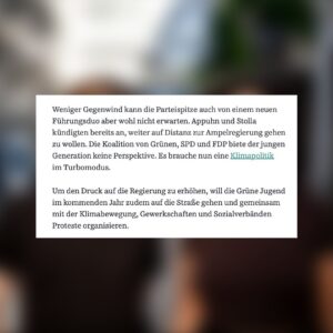 Sarah-Lee Heinrich Instagram - 🧭ZEIT FÜR KURSWECHSEL @die_gruenen 

Wir starten heute in unseren Bundeskongress. @xsarahleee und @dzienus haben mit der Südteuschen Zeitung darüber gesprochen, was es aus unserer Perspektive jetzt politisch braucht. Grade auch von der Grünen Partei. 
📖Lest rein!