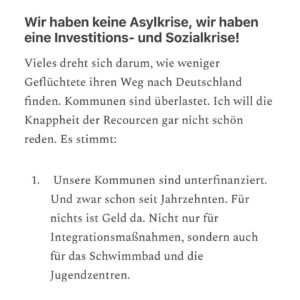 Sarah-Lee Heinrich Instagram - Investieren statt Abschotten!

Heute wird auf dem Parteitag die jetzige Asylpolitik diskutiert. Die Strategie, denjenigen nachzugeben, die das Asylrecht aushöhlen wollen, ist gescheitert. Davon wird es keinem Menschen in Deutschland besser gehen. 

💚Deswegen unterstütze ich den Antrag der Grünen Jugend für einen Kurswechsel. Soziale Politik statt Abschottung ist jetzt die Devise.

🔗 Link in der Bio