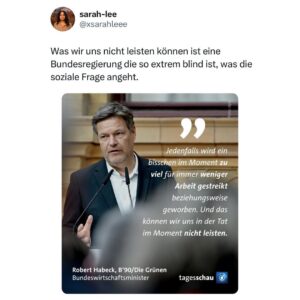 Sarah-Lee Heinrich Instagram - Dass Beschäftigte für ihr Recht auf ein gutes Leben einstehen, ist gerade jetzt bei diesem krassen Rechtsruck das beste Gegenmittel. Ich finde, dass es da keine Belehrungen aus der Politik braucht. Stattdessen könnte die Bundesregierung mal was für mehr soziale Sicherheit tun. @robert.habeck