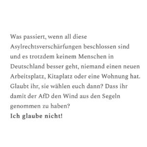 Sarah-Lee Heinrich Instagram - Investieren statt Abschotten!

Heute wird auf dem Parteitag die jetzige Asylpolitik diskutiert. Die Strategie, denjenigen nachzugeben, die das Asylrecht aushöhlen wollen, ist gescheitert. Davon wird es keinem Menschen in Deutschland besser gehen. 

💚Deswegen unterstütze ich den Antrag der Grünen Jugend für einen Kurswechsel. Soziale Politik statt Abschottung ist jetzt die Devise.

🔗 Link in der Bio