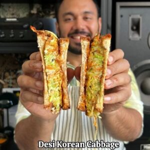 Saransh Goila Instagram - Iss Gobhi ka koi Patta batao? It's amazing what all can cabbage do! Do you have any exciting cabbage recipes? Make something new and delishaaas this weekend instead of just making a bhaji at home?
.
.
Korean Cabbage Toast 

Shred 1/2 a cabbage 
Wash & add to a bowl 
1/2 cup Carrots, julienned 
1 Onion, sliced
1/4 cup Spring onion greens, sliced 
1/2 inch Ginger, chopped 
1 Green chili, chopped 
3 tbsp Besan 
Salt to taste 
Crushed black pepper to taste 
1 tbsp Sugar 
Mix everything well 
Add a splash of water & mix well 
Melt some butter generously 
Melt butter onto a pan 
Add the cabbage mixture 
Shape it lightly 
Cover & cook on low flame for 5 minutes 
Flip & cook from both sides 
till GBC 🤤🔥
Place it on a toasted bread 
Pipe some mayo 
Imli chutney 
Sriracha sauce 
& sandwich with another toasted bread 
Cut & serve 
Delishaaas 😮‍💨🤤