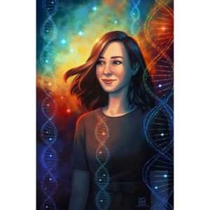 Sasha Sagan Instagram - I am just blown away by this incredible portrait @fellmina created to go with my interview in the new issue of  @infiniteworldsmagazine 🧬✨💙 Thank you, Angela!!!