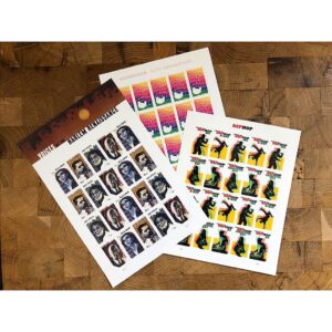 Sasha Sagan Instagram - When I was a kid, my dad and I would sometimes leaf through the stamp collection he had amassed decades earlier in his own youth. Tiny old rectangles from around the world, all neatly organized, all revealing something important about the values and history of the nation that issued them. I thought of that this morning when I picked up these beauties at my local post office. The @uspostalservice is crucial, especially now as so many Americans must vote by mail in the midst of a pandemic. Dismantling the post office is voter suppression. See story for ideas on what how to help, (including buying awesome stamps 📬) #savethepostoffice #vote