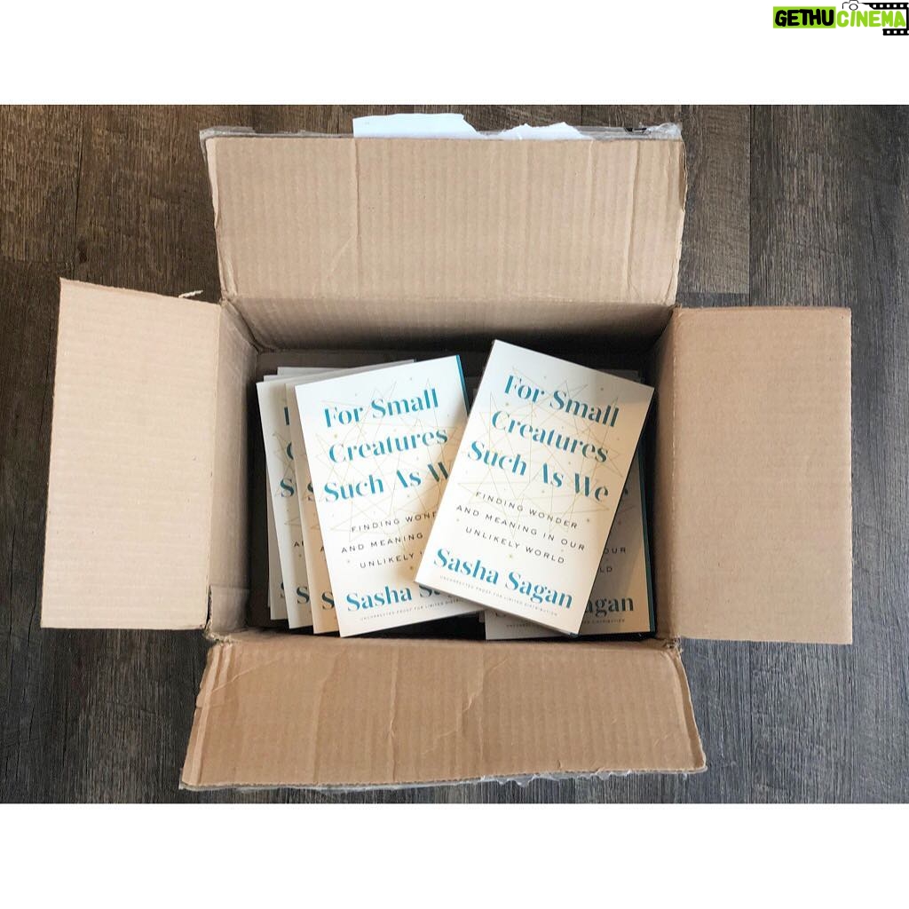 Sasha Sagan - 825 Likes - I opened a cardboard box this morning and inside I found the last few years of work in tangible, lovely book form and then my heart exploded #galleys #bookstagram #forsmallcreaturessuchaswe