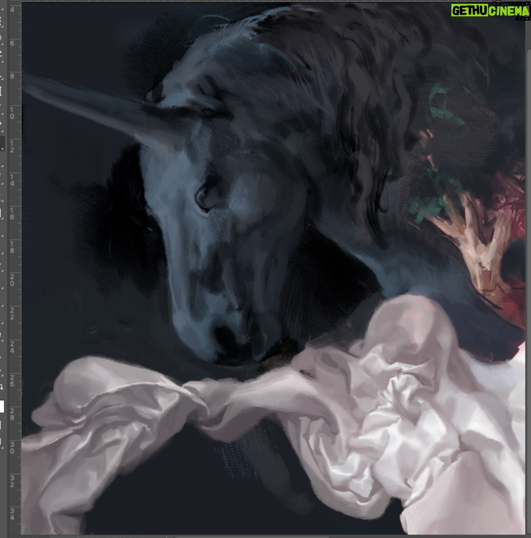 Saskia Gutekunst - 3 Likes - There you go, this one is coming along too :) thanks for all the answers to my last post, i´ll look into finding a solution for my problems with limited upload options #wip #instaart #painting #cloth #fabric #horse #unicorn