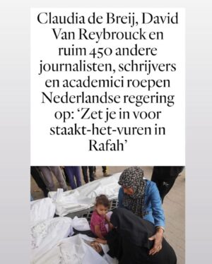 Saskia Noort Instagram - Met ruim 450 schrijvers, journalisten en academici roepen wij met deze brief onze regering op om de daadkracht te tonen en een staakt het vuren te eisen.  Ik wil dat het bombarderen van kinderen en burgers en daarmee ook het doorgeven van haat van generatie op generatie, stopt. Uiteraard walg ik ook van de aanvallen op 7 oktober en de terreur van HAMAS en wil ik dat de gijzelaars herenigd worden met hun familie en geliefden.