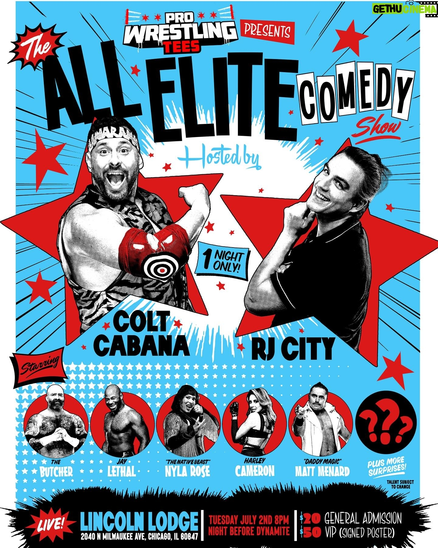 Scott Colton - 1.4K Likes - 🎫: tinyurl.com/ColtRjComedy Tuesday night before Dynamite in Chicago we’ll be doing some comedy at @thelincolnlodge. Join me, @rjcity @thelethaljay @nylarosebeast @andycomplains @danni_ellexo, @thedaddymagic & more!