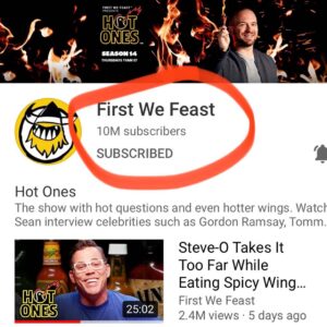 Sean Evans Instagram - TEN MILLION CLUB @firstwefeast 

Thank you to the best fans on the internet, who’ve been a constant source of pride and motivation for us over the years. This means everything to me, but there’s always work to be done and Keanu Reeveses to book, so back to the coal mine we go! Every milestone isn’t a time to rest, just a better view of the next peak to climb. This one is special tho. Look at us. Who would’ve thought? Not me.