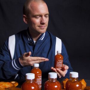 Sean Evans Instagram - VERY excited to announce our hot sauce collab w @heatonist X @homeboyshabanero 🔥🔥🔥. 1,000 🙏 to @nachohunters and @sarah_honda for making a dream come true. See it in action on the newest episode of Hot Ones w Joey Fatone (Complex, FWF and YouTube)!