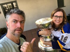 Sean Gunn Instagram - My friend of many decades and fellow St. Louisan @msjennafischer invited us to see the actual Stanley Cup today and it didn’t disappoint. I knew Jenna would know exactly what to do: put a cat in it. 
#goBlues 
#StanleyCup