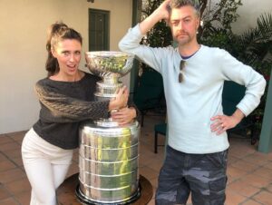 Sean Gunn Instagram - My friend of many decades and fellow St. Louisan @msjennafischer invited us to see the actual Stanley Cup today and it didn’t disappoint. I knew Jenna would know exactly what to do: put a cat in it. 
#goBlues 
#StanleyCup