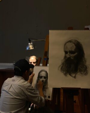 Sean O'Pry Instagram - I recently got the opportunity to take Master of Portraits @oliversin ‘s live portrait class at the historic @salmagundiclub . Such a wonderful experience to do live drawing and also get the chance to work with fine charcoal for the first time. Thank you Oliver and all the great classmates who let me bend their ear. 
Here are some of the progressions of my piece

Also, don’t wear white to charcoal drawings. Just don’t.