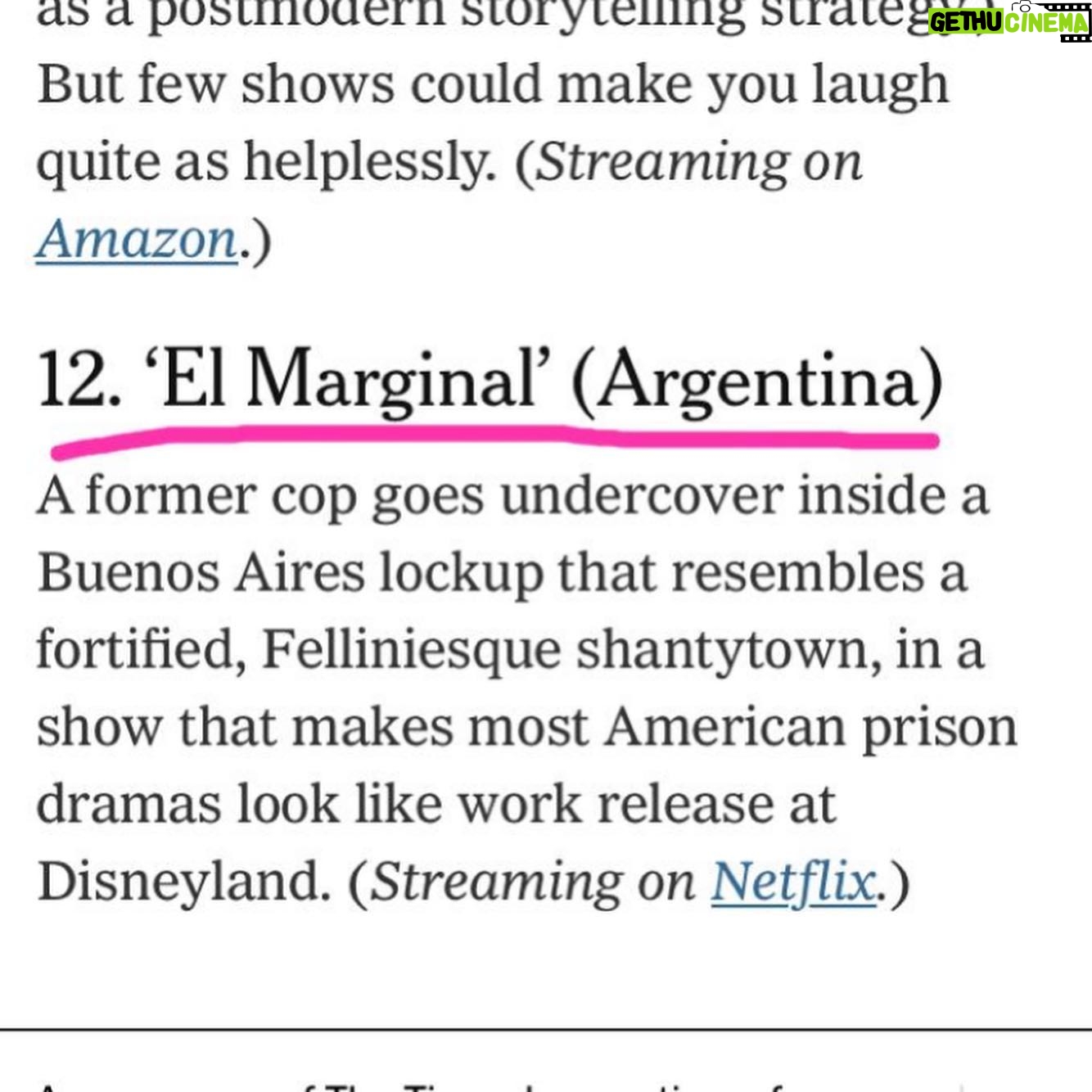 Sebastián Ortega - 7.2K Likes - El “New York Times” seleccionó a “El Marginal” #12 entre las 30 mejores series internacionales de la última década 🥂 ÚNICA SERIE DE TODA AMERICA LATINA y solo dos de habla hispana “La Casa de Papel” #21 (España)