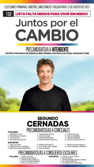 Segundo Cernadas Instagram - Vamos a hacerle frente al kirchnerismo y hacer las transformaciones que necesitamos en Tigre, la provincia y toda la Argentina.
El 13 de agosto es juntos, con @diegosantilliok y @horaciorodriguezlarreta. 

@juntostigre 
@juntasportigre 
@juvjxctigre