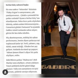 Serhat Kılıç Instagram - Tesekkürler Şirin Sever🙏 @sirinsever 
Cumartesi Gabbro gecesidir! 
23.oo'te başlar..
Az sonra..
@gabbromacka @swissotelthebosphorus