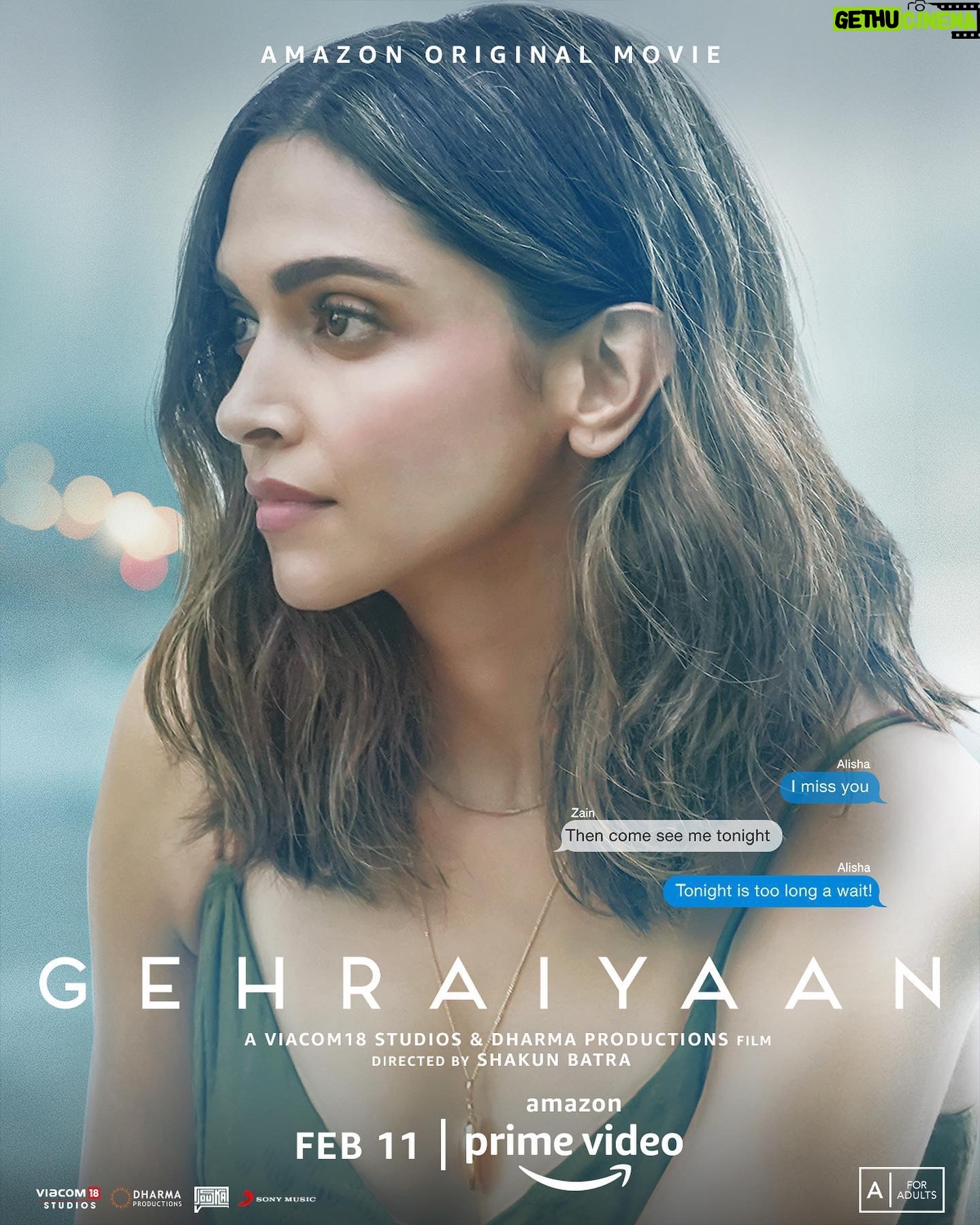 Shakun Batra - 8.2K Likes - Life is good and it does get better when you wait, but for now here is something for you!💙
#GehraiyaanOnPrime releasing Feb 11.
@karanjohar @apoorva1972 @ajit_andhare @deepikapadukone @siddhantchaturvedi @ananyapanday @dhairyakarwa @primevideoin @dharmamovies @Viacom18Studios @Jouska.films @sonymusicindia