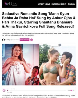 Shantanu Bhamare Instagram - Some of the Media Coverage 💯👍❤️

Mann Kyun Behka Ja Raha Hai | Ankur Ojha & Pari Thakur | Shantanu Bhamare & Anna Gavrichkova | Bollywood Songs 2024 | New Hindi Song | Seductive Songs 💯🤘❤️💕💕💕🎉🎉🎉

YouTube Link : https://youtu.be/CFP5ZV6W2zk

For latest updates and to watch my upcoming videos please Subscribe to  my YouTube Channel, Like and Comment on the Video on the YouTube ! 💯👍🙏🙏🙏 and Share / Forward it in all your Whatsapp Groups, in all your Contacts, with your Families, Relatives, Friends, Colleagues, in your various Associations and in your Wide Network 💯👍🙏🙏🙏

Produced By : Shantanu Bhamare
Production Banner :  Shan Se Entertainment
Singers : Ankur Ojha & Pari Thakur
Lyricist & Music Composer : Ankur Ojha
Music Programmed & Arranged By : Pranshu Jha
Mix & Mastered By : Edwin Christiano (U.K)
Vocals Recorded at Pranshu Jha Studio, Malad - Mumbai
Director & DOP : Ravi Sharma
Choreographer : Chetna Singh
Cast : Shantanu Bhamare & Anna Gavrichkova
DI (Coloring) : Manirul
Conceptualized By : Pooja Basnet
Still Photographer : Tapan Behera
Makeup Artist : Vrushali Tupe
Record Label / Music Company : Shan Se Entertainment

'Mann Kyun Behka Ja Raha Hai' Audio Streaming hear on :
Wynk : https://wynk.in/music/song/mann-kyun-behka-ja-raha-hai-duet/pp_8909091464987_INH512020556 
Gaana : https://gaana.com/song/mann-kyun-behka-ja-raha-hai-duet
JioSaavn : https://www.jiosaavn.com/song/mann-kyun-behka-ja-raha-hai-duet/FjwxWx5ZfX0 
Amazon Music : https://music.amazon.in/albums/B0D122DMSG 
Spotify : https://open.spotify.com/track/5EhprCGMIiyHn119hcXpC7?si=tJC64kakRYuJ1QiLONkteA
Anghami : https://open.anghami.com/IEXxpgQXAIb
Instagram : https://www.instagram.com/reels/audio/1094657885125367
YouTube Music : https://youtu.be/Zu3Anx8_5oM

#MannKyunBehkaJaRahaHai #MKBJRH #ShanSeEntertainment #ShantanuBhamare #AnnaGavrichkova #RaviSharma #PoojaBasnet #ChetnaSingh #AnkurOjha #PariThakur #PranshuJha #Romanticseductive #Romantic #Sensational #RomanticCouple #RomanticJodi #NewBollywoodSongs #newhindisongs #NewHindiSong2024 #Entertainment #bollywood #Films #Celebrity #Producer #Actor #actorlife #bollywoodsongs